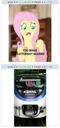 Size: 264x557 | Tagged: safe, fluttershy, lyra heartstrings, pinkie pie, g4, exploitable meme, juxtaposition, juxtaposition win, meme, scared, train