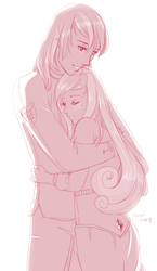 Size: 559x963 | Tagged: safe, artist:shiwizilla, princess cadance, shining armor, human, g4, couple, female, hug, humanized, male, monochrome, ship:shiningcadance, shipping, straight