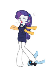 Size: 651x1020 | Tagged: safe, artist:carnifex, rarity, equestria girls, g4, clothes, partially undressed, removing shoes, skirt, socks, stockings, suit, this will end in rape, this will end in tears