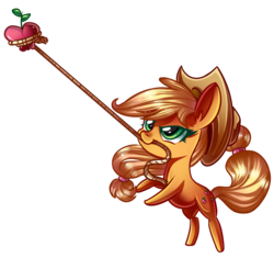 Size: 833x782 | Tagged: safe, artist:anthocat, applejack, g4, apple, female, lasso, mouth hold, simple background, solo, transparent background