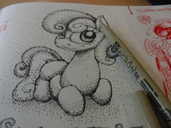 Size: 3456x2592 | Tagged: source needed, safe, artist:alumx, sweetie belle, g4, drawing, monochrome, photo, pointillism, traditional art