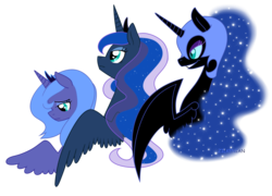 Size: 1731x1249 | Tagged: safe, artist:zilkenian, nightmare moon, princess luna, alicorn, pony, g4, female, lunar trinity, mare, portrait, s1 luna, simple background, transparent background