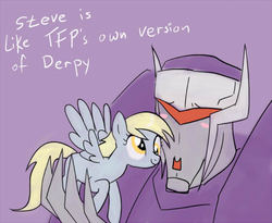 Size: 500x410 | Tagged: safe, artist:pandablubb, derpy hooves, pegasus, pony, g4, crossover, female, mare, steve, steve the vehicon, transformers, transformers prime, vehicon