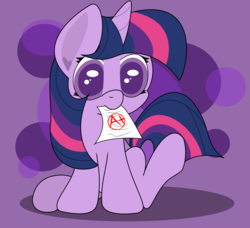 Size: 1472x1341 | Tagged: safe, artist:graphene, twilight sparkle, pony, unicorn, g4, a+, cute, female, filly, filly twilight sparkle, grades, mouth hold, report card, solo, twiabetes, unicorn twilight, younger