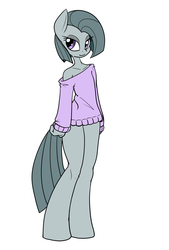 Size: 895x1321 | Tagged: safe, artist:reiduran, marble pie, earth pony, anthro, g4, bottomless, clothes, female, off shoulder, off shoulder sweater, solo, sweater