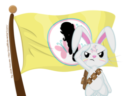 Size: 2362x1799 | Tagged: safe, artist:jcosneverexisted, angel bunny, fluttershy, rabbit, g4, animal, face paint, female, flag, salute, simple background, solo, transparent background