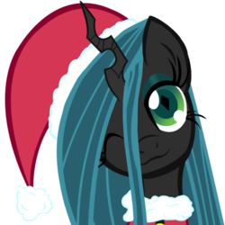 Size: 894x894 | Tagged: source needed, safe, artist:themightysqueegee, queen chrysalis, g4, christmas ponies, cute, cutealis, female, hat, santa hat, solo, wink