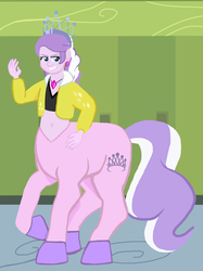 Size: 1538x2058 | Tagged: safe, artist:oneovertwo, diamond tiara, centaur, ponytaur, taur, equestria girls, g4, belly button, female, midriff, solo, what has science done