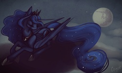 Size: 1280x768 | Tagged: safe, artist:casynuf, princess luna, g4, cloud, cloudy, dark, female, mare in the moon, moon, night, solo