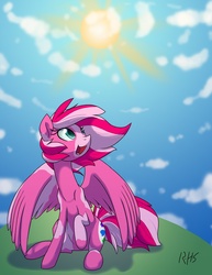 Size: 893x1155 | Tagged: safe, artist:14dreamer, oc, oc only, pegasus, pony, sky, solo, vertigo