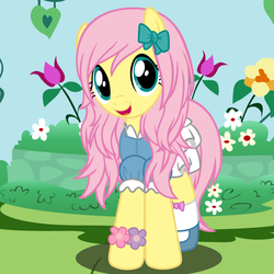 Size: 3600x3600 | Tagged: safe, artist:beavernator, fluttershy, g4, alternate hairstyle, bow, clothes, cute, female, flower, show accurate, shyabetes, socks, solo, vector