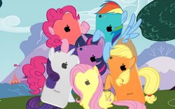 Size: 1280x801 | Tagged: safe, applejack, fluttershy, pinkie pie, rainbow dash, rarity, twilight sparkle, g4, iphone, iphone 5c, mane six opening poses, my little x