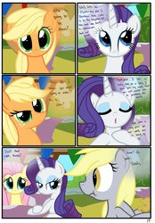 Size: 1741x2500 | Tagged: safe, artist:pyruvate, applejack, derpy hooves, fluttershy, rarity, earth pony, pegasus, pony, unicorn, comic:the usual, g4, comic, female, mare