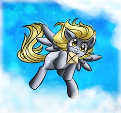 Size: 1927x1795 | Tagged: safe, artist:princesssilverglow, derpy hooves, pegasus, pony, g4, female, letter, mail, mare, mouth hold, solo