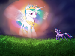 Size: 1600x1200 | Tagged: safe, artist:funnyfany, princess celestia, twilight sparkle, g4, remember who you are, spirit, the lion king