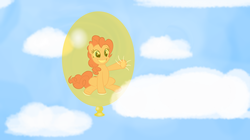 Size: 1920x1075 | Tagged: safe, artist:thederpydoctor, pinkie pie, earth pony, pony, g4, balloon, bottled character, cloud, day, pinkie pie trapped in a balloon, sitting, sky, smiling, solo