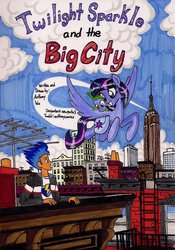 Size: 1024x1462 | Tagged: safe, artist:newyorkx3, flash sentry, spike, twilight sparkle, alicorn, dragon, pony, comic:twilight and the big city, equestria girls, g4, city, comic, cover, female, male, mare, traditional art, twilight sparkle (alicorn)