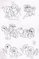 Size: 2233x3396 | Tagged: safe, artist:marindashy, big macintosh, fluttershy, gilda, earth pony, griffon, pony, g4, male, monochrome, ship:fluttermac, shipping, stallion, straight