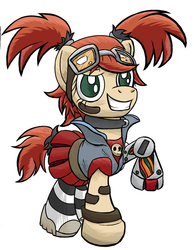 Size: 691x889 | Tagged: safe, artist:bob0505, pony, amputee, borderlands, borderlands 2, crossover, gaige, goggles, mechromancer, pigtails, ponified, solo