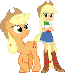 Size: 2884x3250 | Tagged: safe, artist:vector-brony, applejack, human, equestria girls, g4, boots, clothes, cowboy boots, cowboy hat, crossed arms, crossed hooves, denim skirt, freckles, hat, human ponidox, self ponidox, shoes, simple background, skirt, square crossover, stetson, transparent background, vector