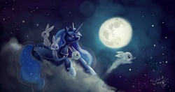 Size: 3416x1805 | Tagged: safe, artist:foxtailpegasus, princess luna, rabbit, g4, animal, cloud, cloudy, female, harry potter (series), moon, patronus, solo