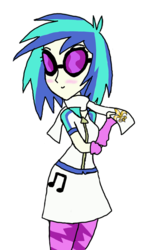 Size: 564x970 | Tagged: artist needed, safe, dj pon-3, nolan north, vinyl scratch, equestria girls, g4, background human, female, humanized, solo