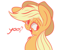 Size: 937x657 | Tagged: safe, artist:extradan, applejack, g4, bust, chest fluff, female, simple background, solo, yoo