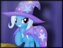 Size: 5242x4000 | Tagged: dead source, safe, artist:dcencia, trixie, pony, unicorn, g4, absurd resolution, female, grin, mare, smiling, solo, stage