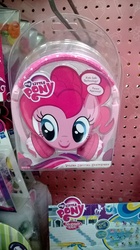 Size: 1456x2592 | Tagged: safe, pinkie pie, g4, headphones, irl, merchandise, my little pony logo, photo, volume limiting headphones