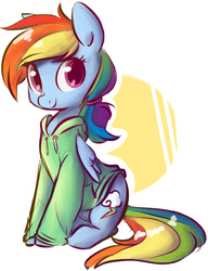 Size: 556x724 | Tagged: safe, artist:php27, artist:rustydooks, rainbow dash, pegasus, pony, g4, clothes, cute, female, hoodie, looking at you, mare, ponytail, solo