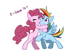 Size: 640x480 | Tagged: safe, artist:bartolomeus_, pinkie pie, rainbow dash, pony, g4, bipedal, female, hug, lesbian, ship:pinkiedash, shipping