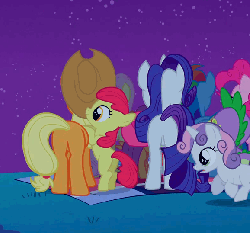 Size: 578x540 | Tagged: safe, screencap, apple bloom, applejack, fluttershy, pinkie pie, rainbow dash, rarity, spike, sweetie belle, dragon, earth pony, pegasus, pony, unicorn, g4, owl's well that ends well, adorabloom, animated, bow, butt, butt touch, climbing, cropped, cute, diasweetes, female, filly, hair bow, hoof on butt, male, mare, open mouth, pile, plot, pony pile, sisters, smiling, stargazing