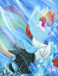 Size: 1300x1700 | Tagged: safe, artist:sonadow-uke, rainbow dash, g4, clothes, female, solo, swimming, underwater