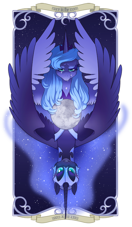 3003499 - source needed, useless source url, safe, artist:lamarstars,  princess celestia, human, equestria girls, g4, alphabet lore, arabic,  clothes, crying, dress, font, implied princess luna, mare in the moon,  moon, solo - Derpibooru