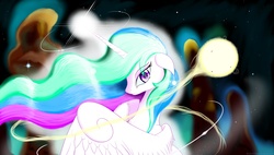 Size: 3600x2040 | Tagged: safe, artist:bludraconoid, princess celestia, g4, female, looking at you, solo, sun