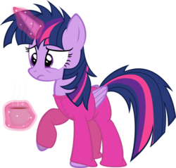 Size: 1432x1371 | Tagged: safe, artist:zacatron94, twilight sparkle, alicorn, pony, g4, bed mane, clothes, coffee, female, mare, messy mane, morning ponies, pajamas, simple background, solo, transparent background, twilight sparkle (alicorn), vector