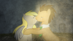 Size: 1920x1080 | Tagged: safe, artist:jamey4, artist:moostargazer, edit, derpy hooves, doctor whooves, time turner, pegasus, pony, g4, canterlot, crying, doctor who, female, kissing, male, mare, night, phone booth, regeneration, sad, ship:doctorderpy, shipping, straight, tardis, the doctor, vector, wallpaper