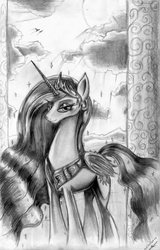 Size: 1869x2927 | Tagged: safe, artist:thedrunkcoyote, princess celestia, g4, female, monochrome, solo, traditional art