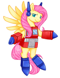 Size: 615x800 | Tagged: safe, artist:kavaeka, fluttershy, g4, commission, cosplay, female, optimus prime, solo, transformers