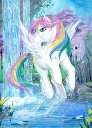 Size: 1000x1385 | Tagged: safe, artist:rainwaterfallszone, starshine, g1, female, flower, solo, traditional art, waterfall