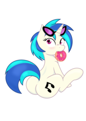 Size: 744x1052 | Tagged: safe, artist:joey darkmeat, artist:spier17, dj pon-3, vinyl scratch, pony, unicorn, g4, .svg available, blushing, butt, cutie mark, donut, female, food, glasses, hooves, horn, looking at you, looking back, looking back at you, mare, plot, simple background, sitting, solo, sunglasses, svg, transparent background, vector, vinyl ass