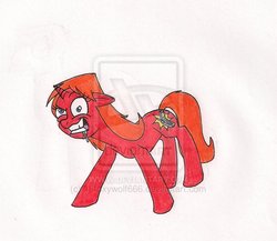 Size: 600x521 | Tagged: dead source, safe, artist:13foxywolf666, pony, unicorn, candace flynn, derp, deviantart watermark, drool, female, insanity, obtrusive watermark, phineas and ferb, phone, ponified, solo, traditional art, watermark