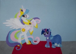 Size: 3248x2298 | Tagged: safe, artist:blindfaith-boo, princess celestia, twilight sparkle, g4, felt