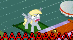 Size: 640x358 | Tagged: safe, artist:mysteryben, derpy hooves, pegasus, pony, epic rage time, g4, angry, animated, female, rage, screaming, solo, text, vibrating