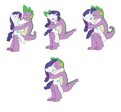 Size: 1796x1660 | Tagged: safe, artist:carnifex, rarity, spike, dragon, pony, unicorn, g4, female, hug, kiss on the lips, kissing, male, older, older spike, ship:sparity, shipping, size difference, straight