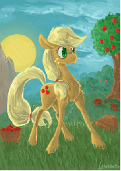 Size: 293x416 | Tagged: safe, artist:gaiascope, applejack, g4, 3d, animated, female, grass, solo, sun, tree, wigglepic