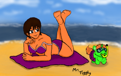 Size: 814x512 | Tagged: safe, artist:mr tiggly the wiggly walnut, fluffy pony, human, beach, bikini, clothes, swimsuit