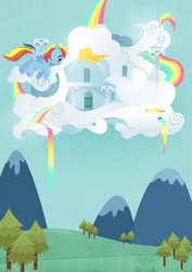 Size: 595x842 | Tagged: safe, artist:mikuen-drops, rainbow dash, pegasus, pony, g4, butt, female, flying, mare, plot, rainbow dash's house, solo, tree