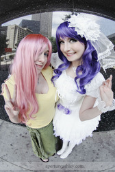 Size: 469x700 | Tagged: safe, fluttershy, rarity, human, g4, a-kon, cosplay, irl, irl human, photo