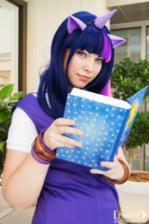 Size: 800x1205 | Tagged: safe, artist:positori, twilight sparkle, human, g4, book, cosplay, ears, irl, irl human, photo, solo